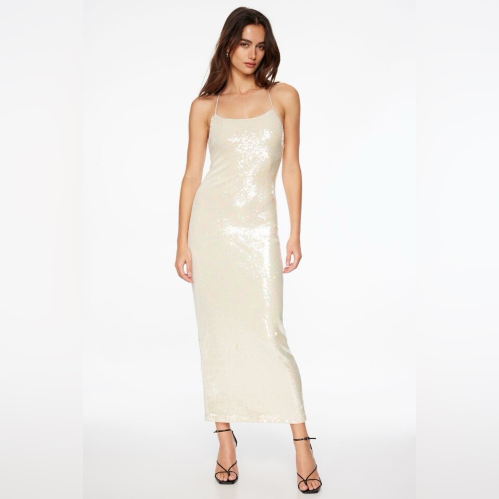 DYNAMITE - Elegant Sequin Dress - Cream - Small